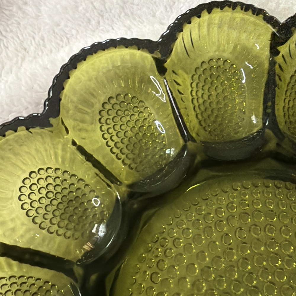 Vtg Indiana Glass Avacado Green Hobnail Deviled 15 Egg Dish Tray Plate 1960'sMCM - Picture 2 of 16